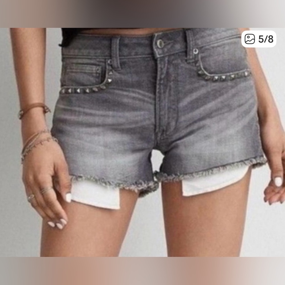 American Eagle Hi Rise Festival Shorts in Washed Black Studded Denim Jean Shorts
